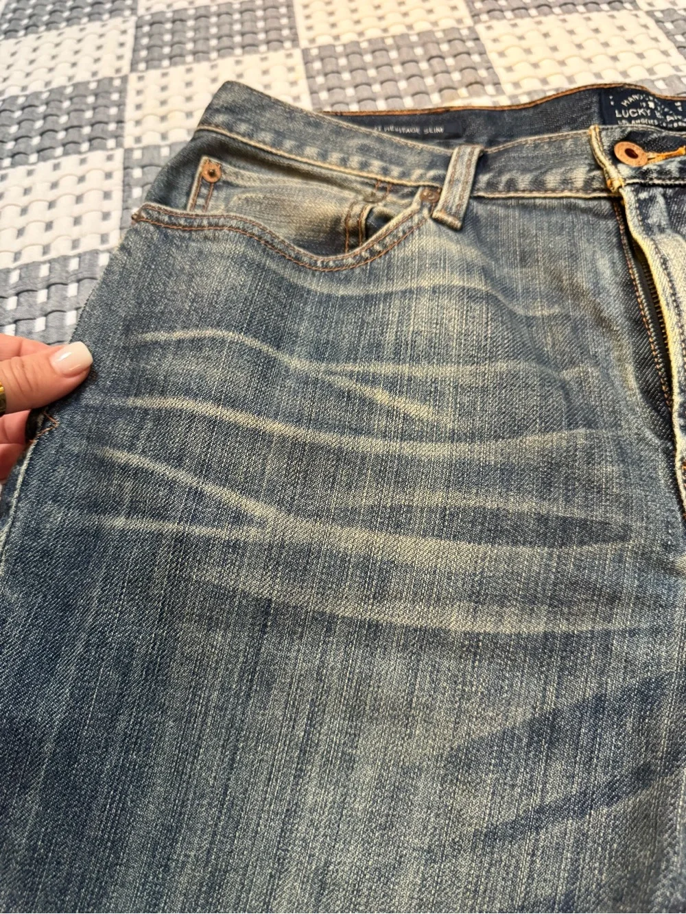 Lucky Brand 121 Heritage Slim Jeans Men’s 32x32 Y2K Whiskered Distressed Denim